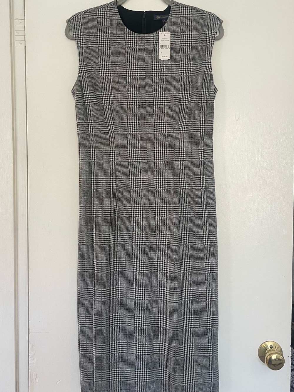 NWT Brooks Brothers Black and White Plaid Midi Sheath Dress